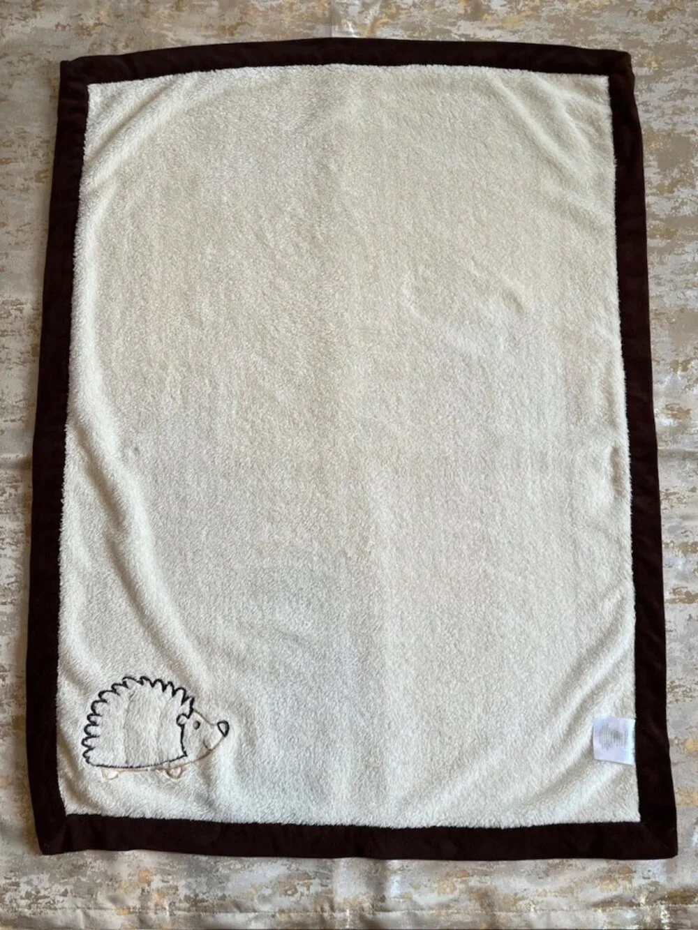 Lambs & Ivy Baby Blanket Beige Brown Hedgehog Porcupine Woodland Animal Security
